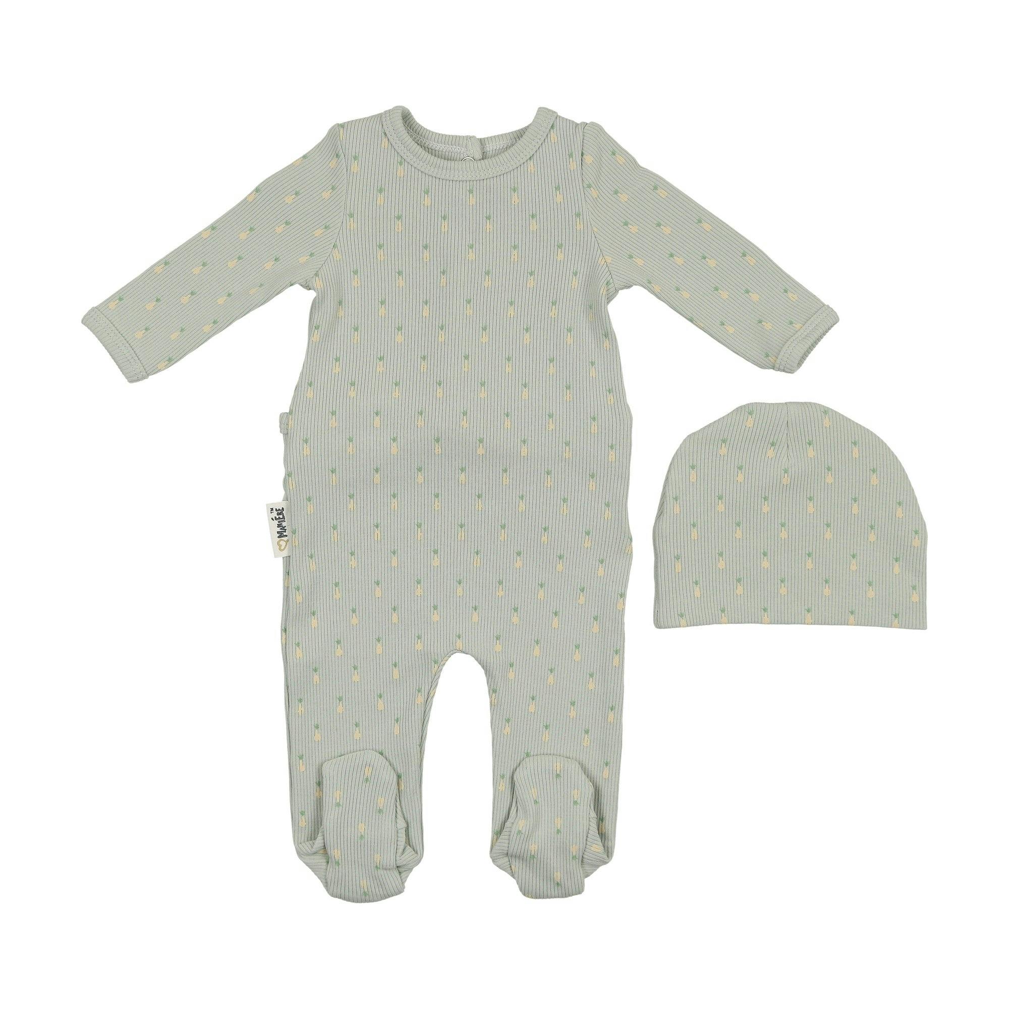 Ribbed Pineapple Footie and Beanie Set