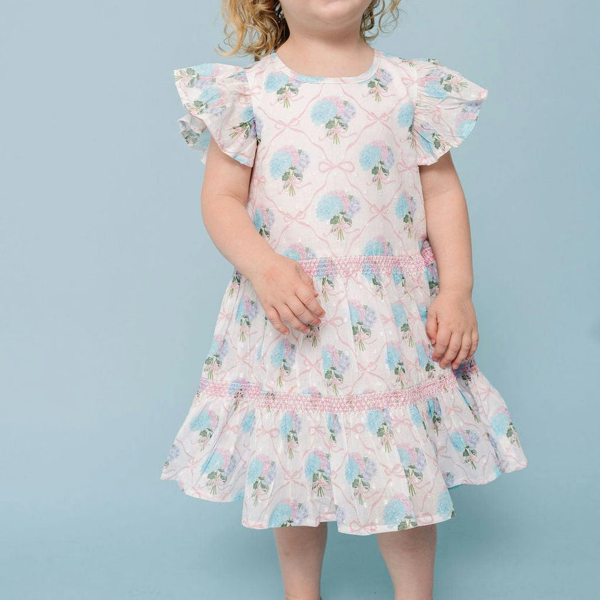 Hydrangeas with Bows Girls Twirl Dress