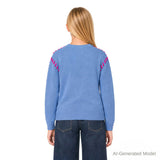 Tween (7-18) Girls Sweater | Pink Blanket Stitch
