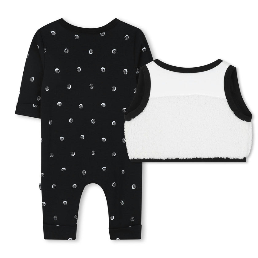Kids Black Polka Dot Baby Romper and Vest Set