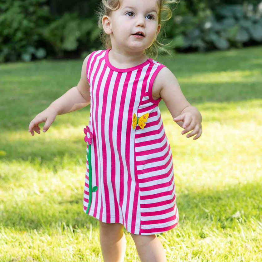 Stripe Knit Dress With Flower