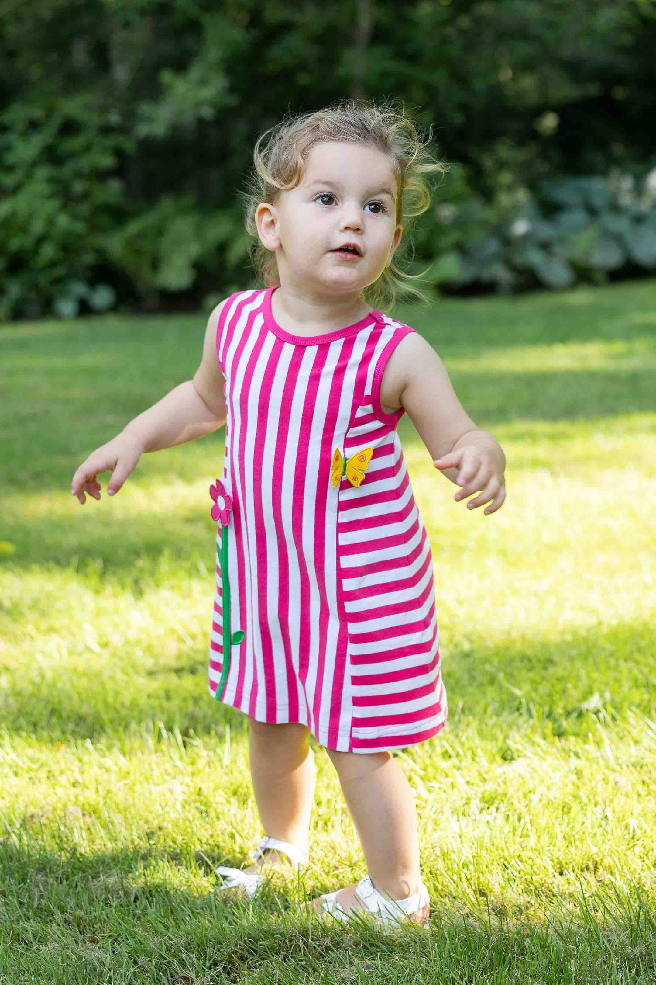 Stripe Knit Dress With Flower