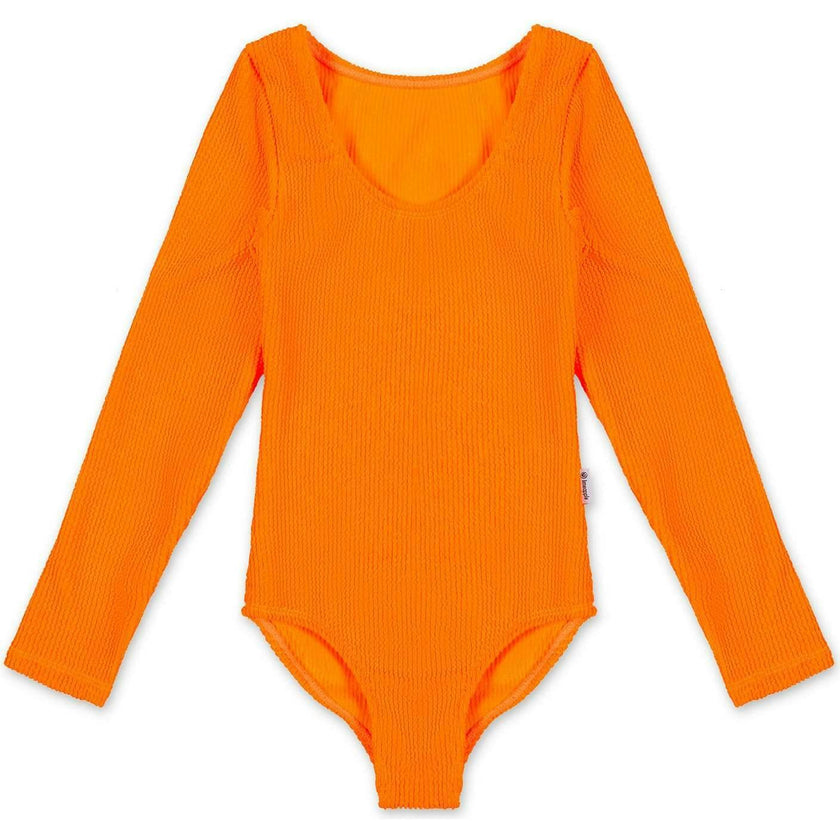 Erica - Crinkle Long Sleeve One Piece Swimsuit - Orange