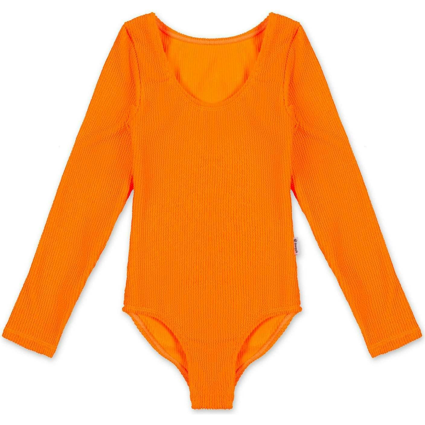Erica - Crinkle Long Sleeve One Piece Swimsuit - Orange
