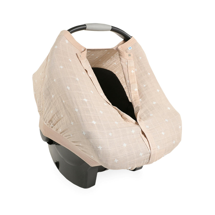 Cotton Muslin Car Seat Canopy - Taupe Cross