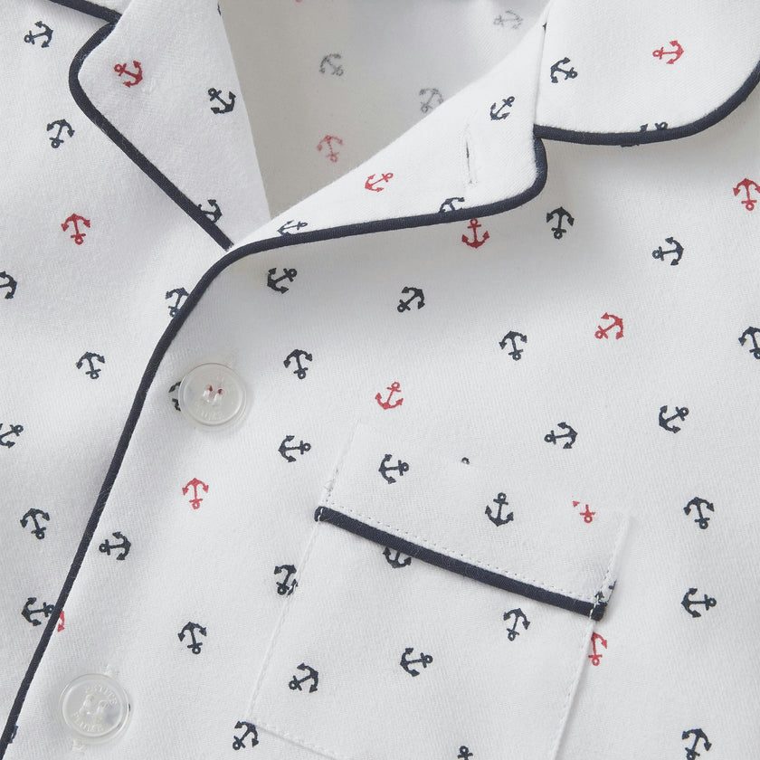 Kid's Twill Pajama Short Set in Anchors Away White