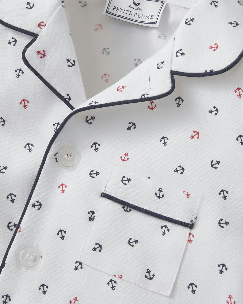 Kid's Twill Pajama Short Set in Anchors Away White