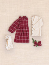Celyn Flannel Ruffle Long Sleeve Dress - Pomegranate Plaid