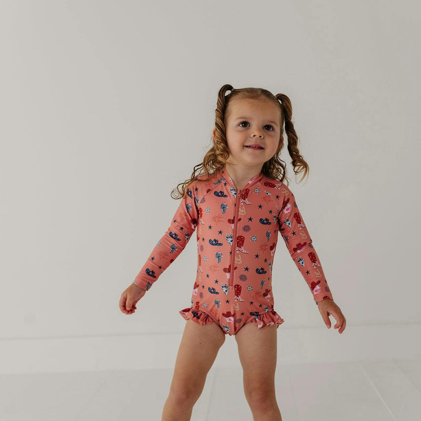 Girl's One-Piece Ruffle Rash Guard Swimsuit