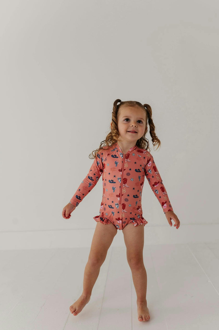 Girl's One-Piece Ruffle Rash Guard Swimsuit