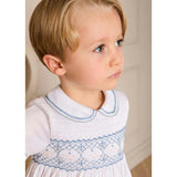 Hand Smocked Peter Pan Collar Short Sleeve Two Piece Set in Sky Blue (12mths-6yrs)