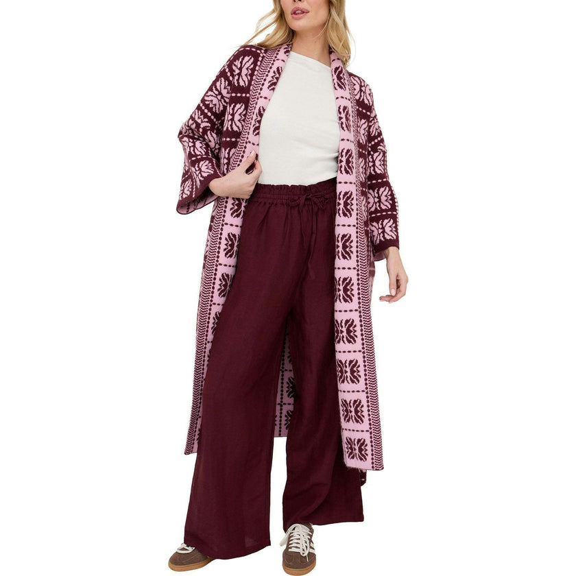 Ally Abstract Print Long Line Cardigan