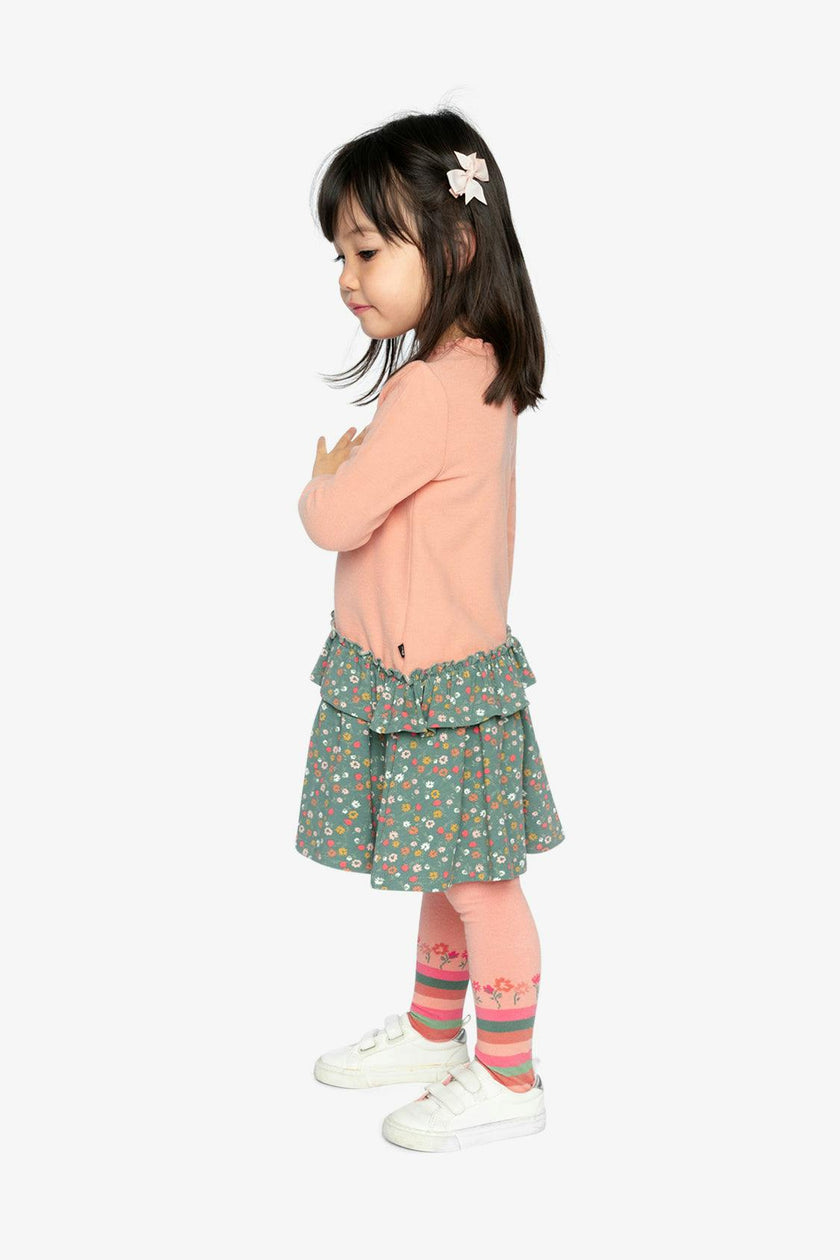 Bi-Material Dress Pale Pink And Green Floral Print