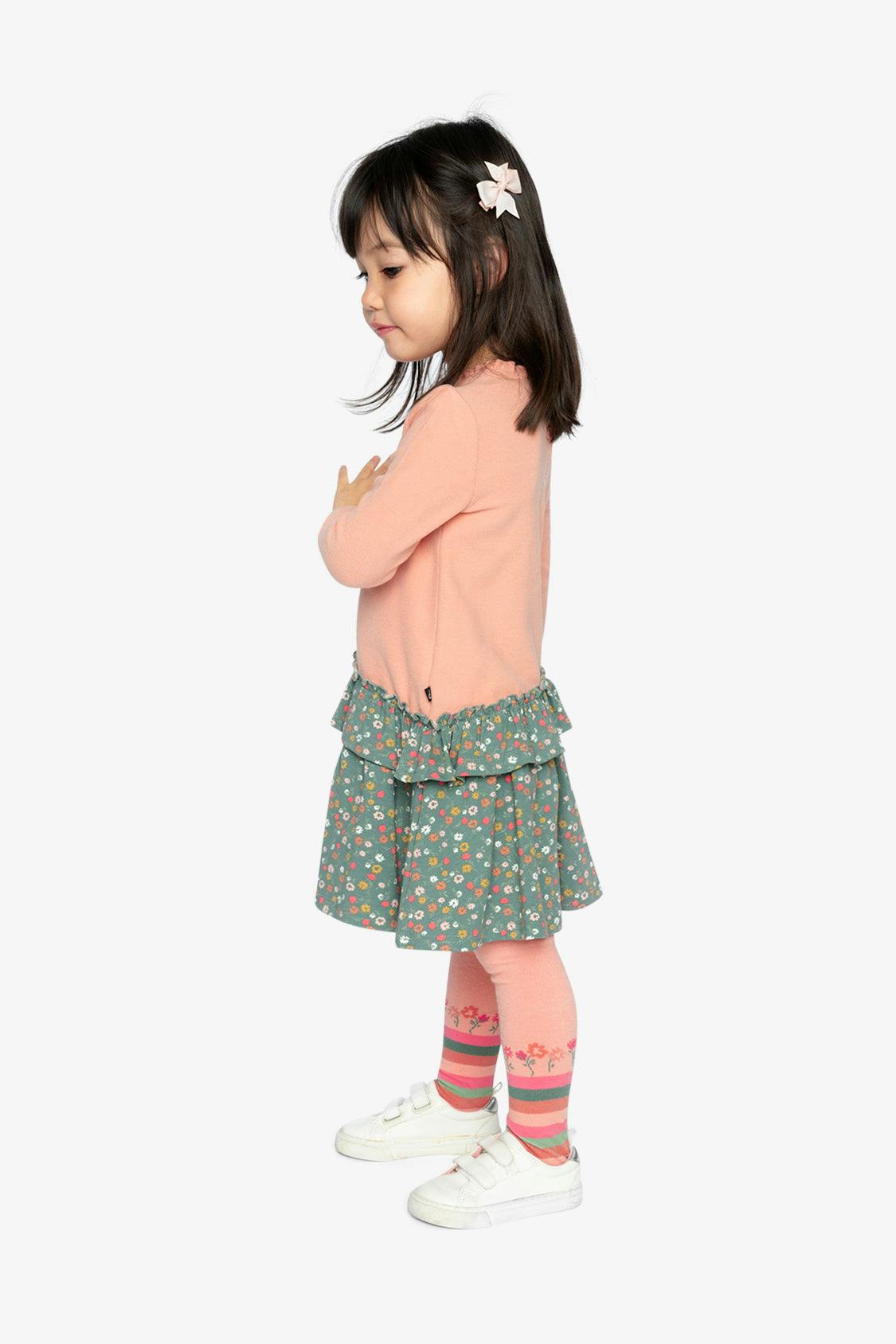 Bi-Material Dress Pale Pink And Green Floral Print