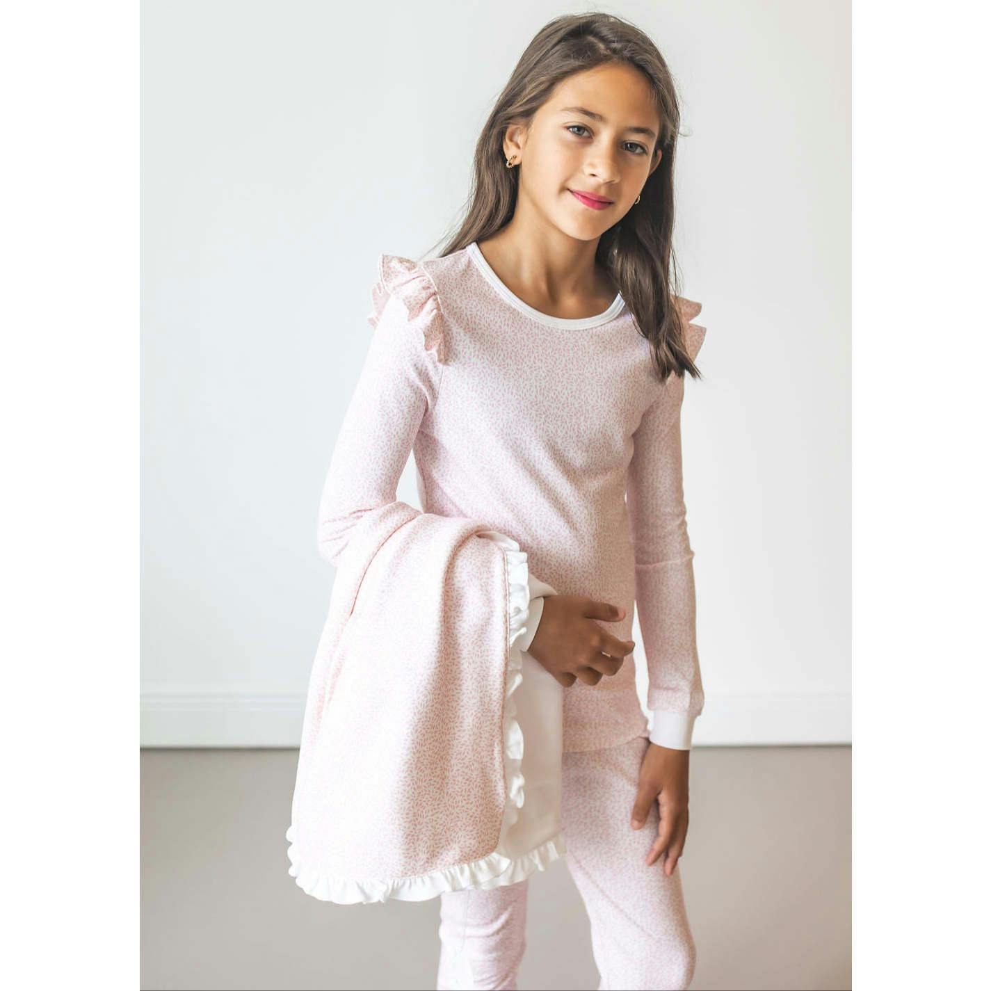 Pink Leaves Pima Long Pajama Set