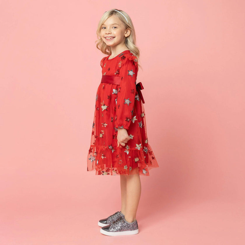 Seren Embroidered Sequin Star Party Dress