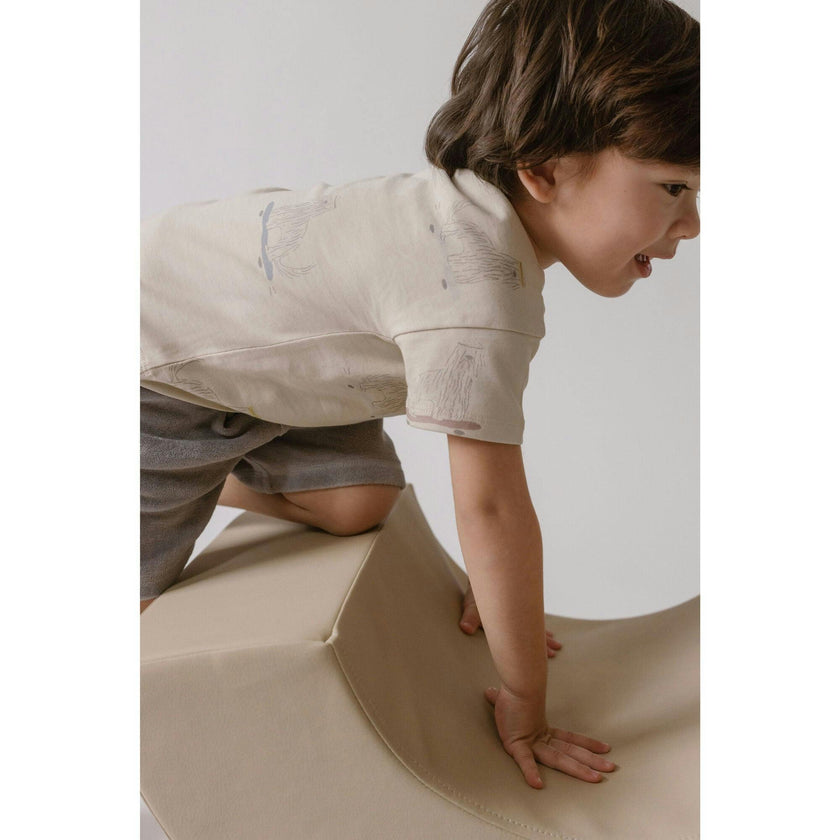 Short Sleeve Round Neck Drop Shoulder T-Shirt, Tan