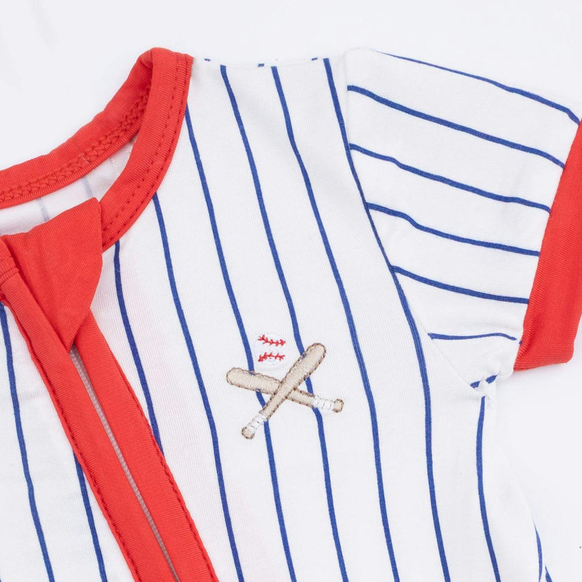 Baseball Stripe - Shortie 2 Way Zipper Romper