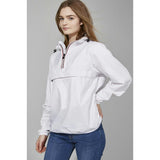 White quarter zip packable rain jacket and windbreaker
