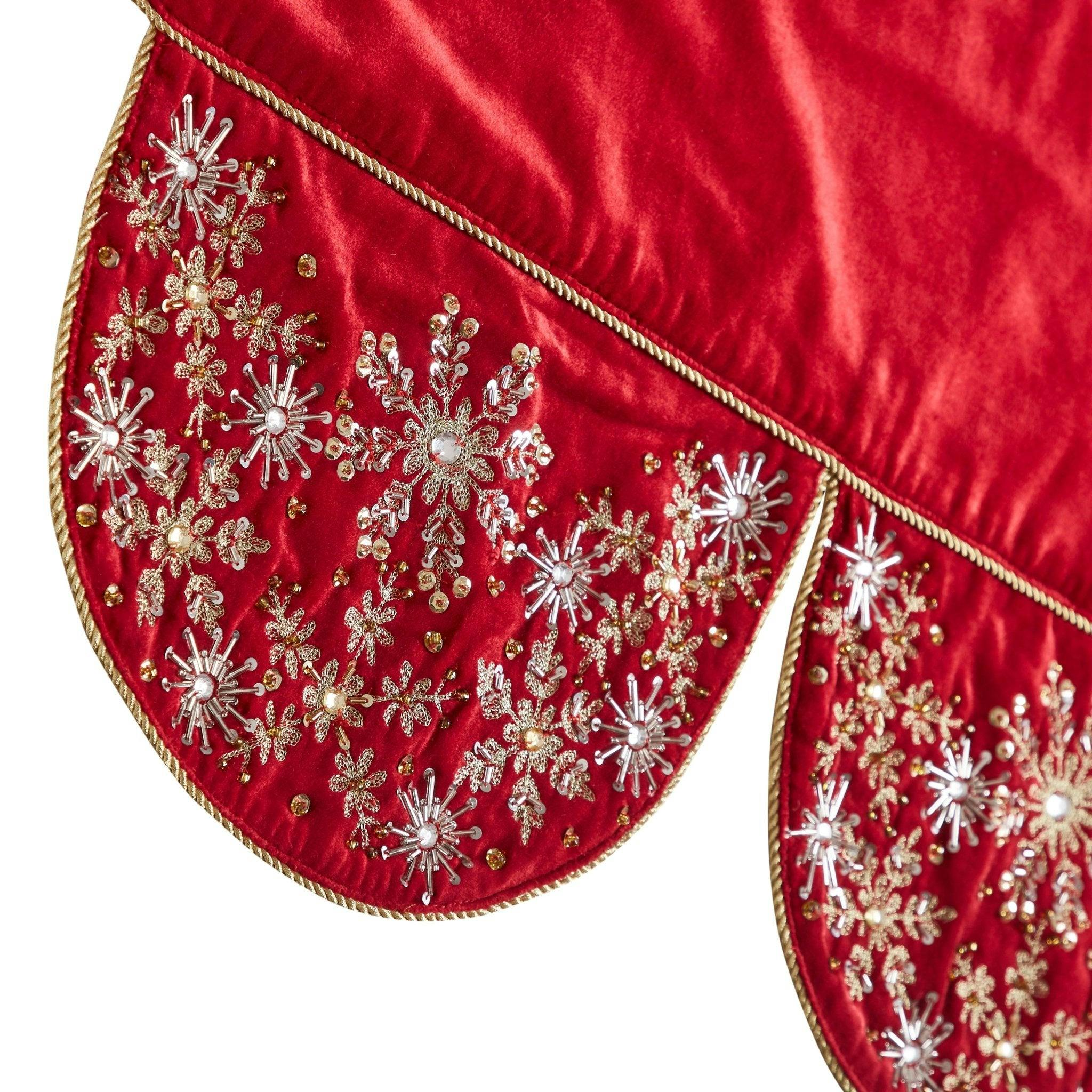 Red Velvet Mantel Scarf Hand Beading and Crewel Embroidery - 72