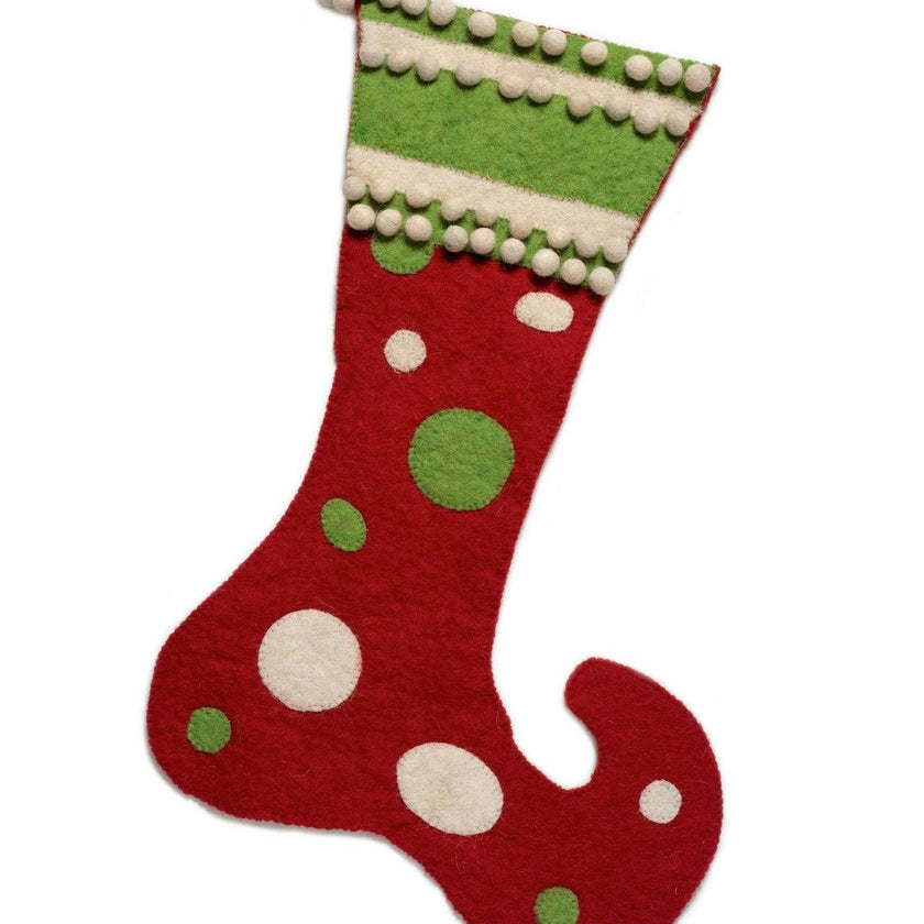 Hand Felted Wool Christmas Stocking - Red and Green Jester Arcadia Home