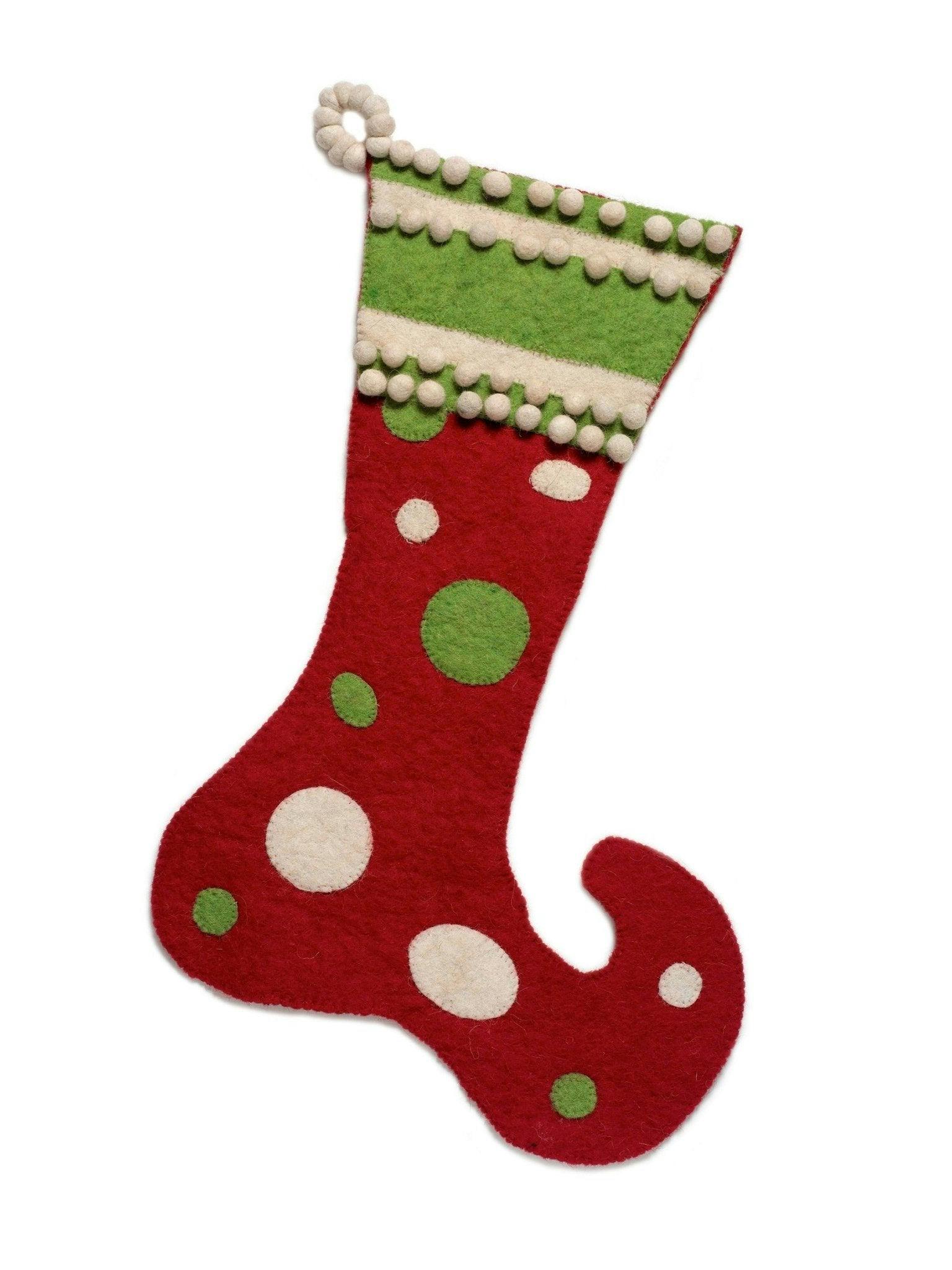 Hand Felted Wool Christmas Stocking - Red and Green Jester Arcadia Home