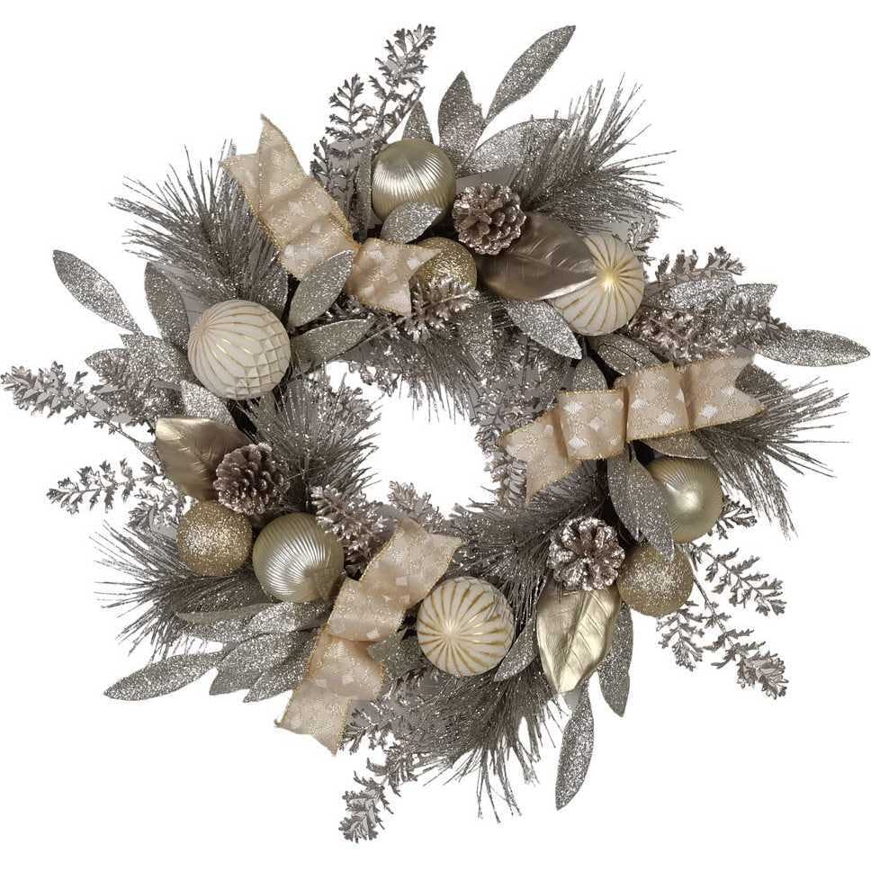 24-Inch Silver and Gold Champagne Rattan Wreath