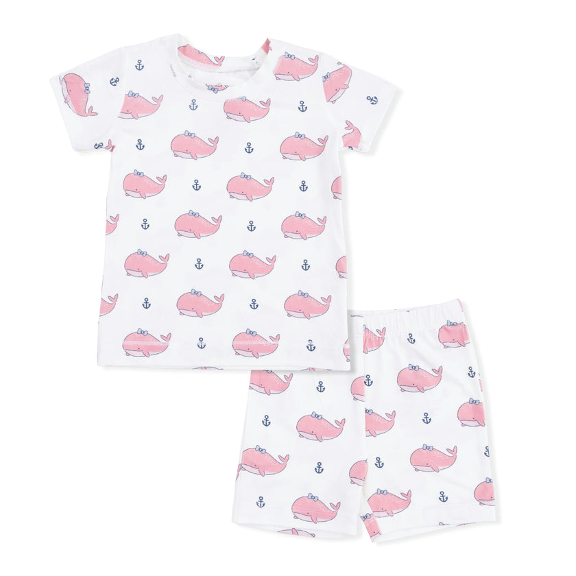 Bubbly Whale with Bow  Pink - Loungewear Short Set