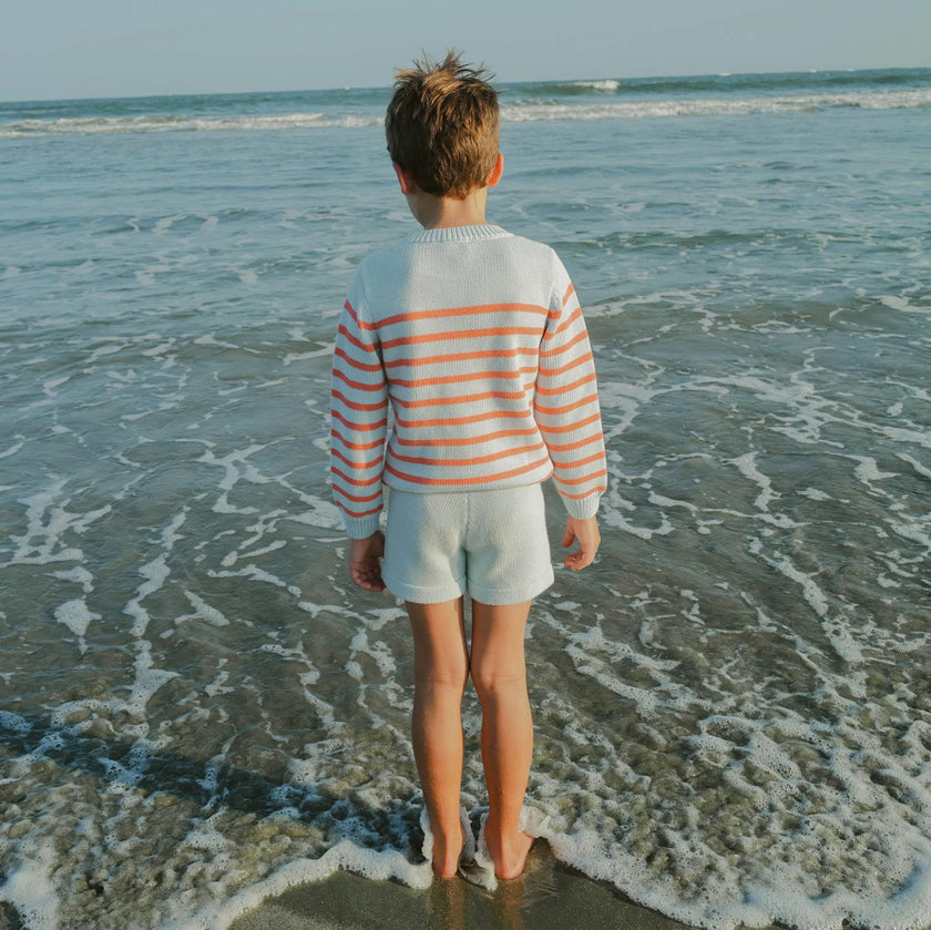 unisex light blue and peach stripe knit sweater