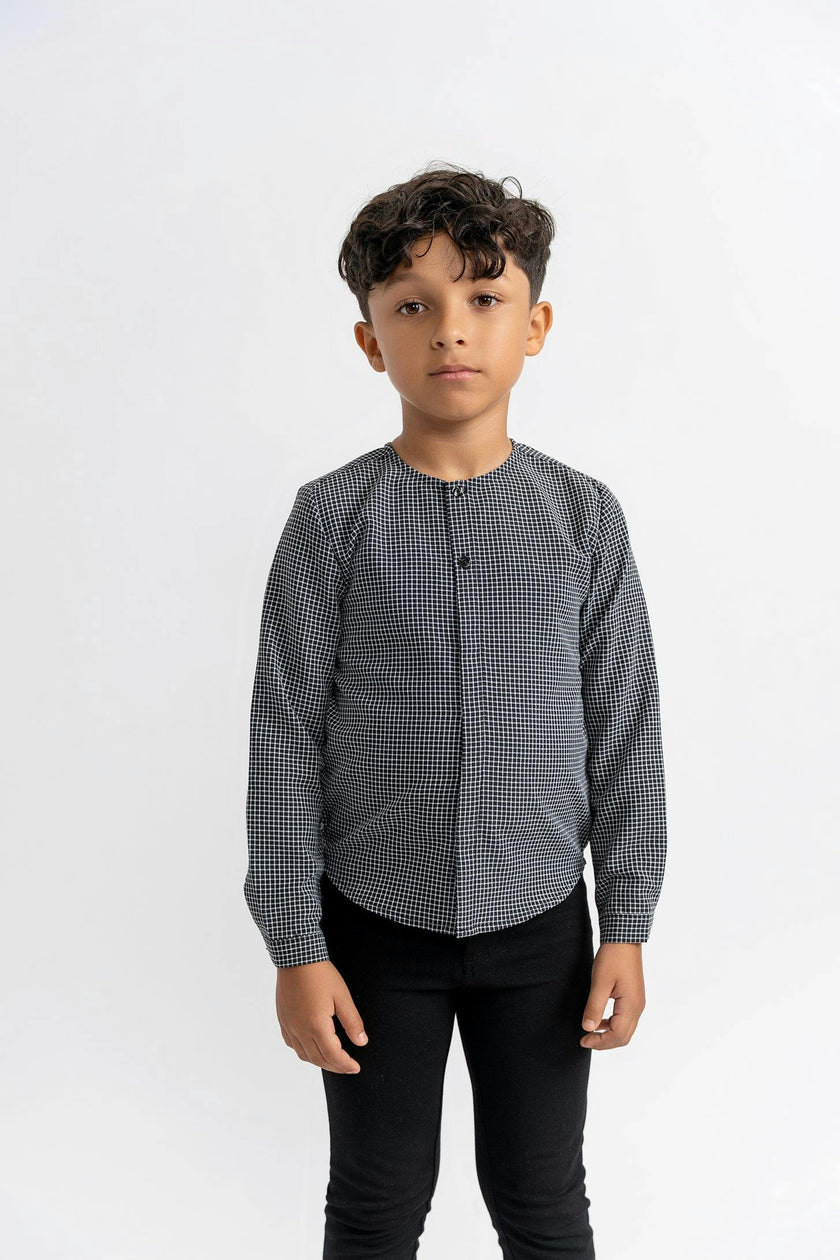 Checkered Woven Button Front Long Sleeve Shirt