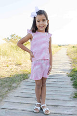 Stripe Gauze Top And Shorts