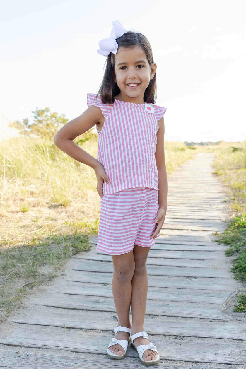 Stripe Gauze Top And Shorts