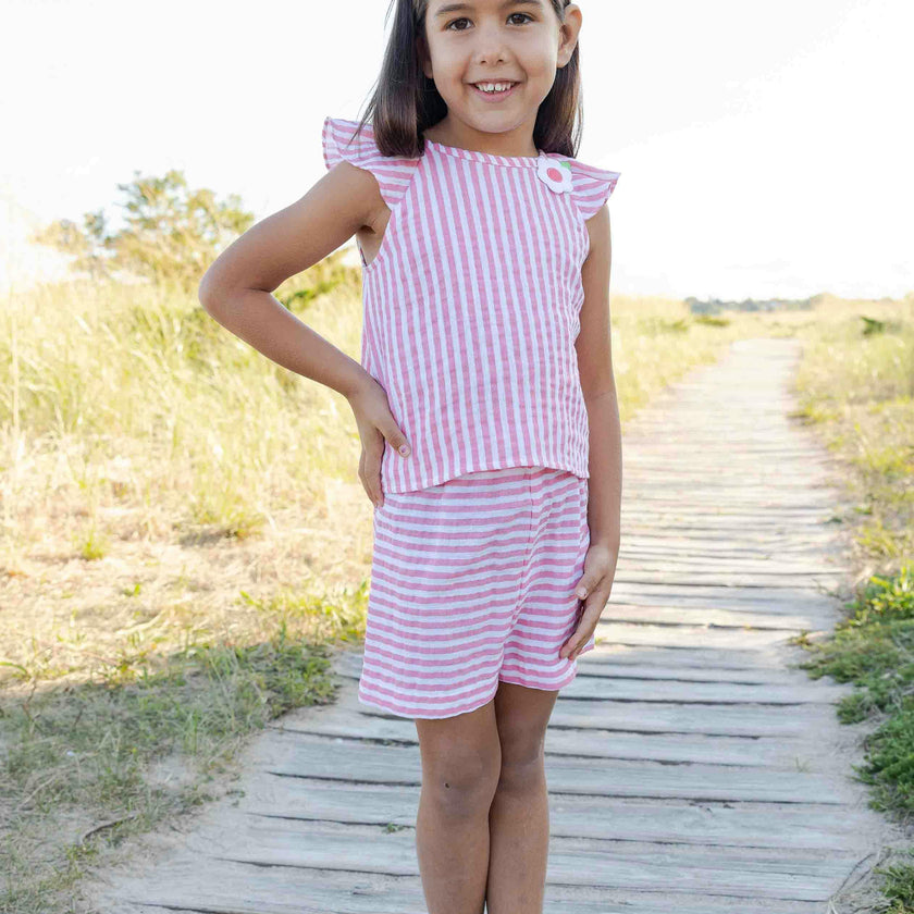 Stripe Gauze Top And Shorts