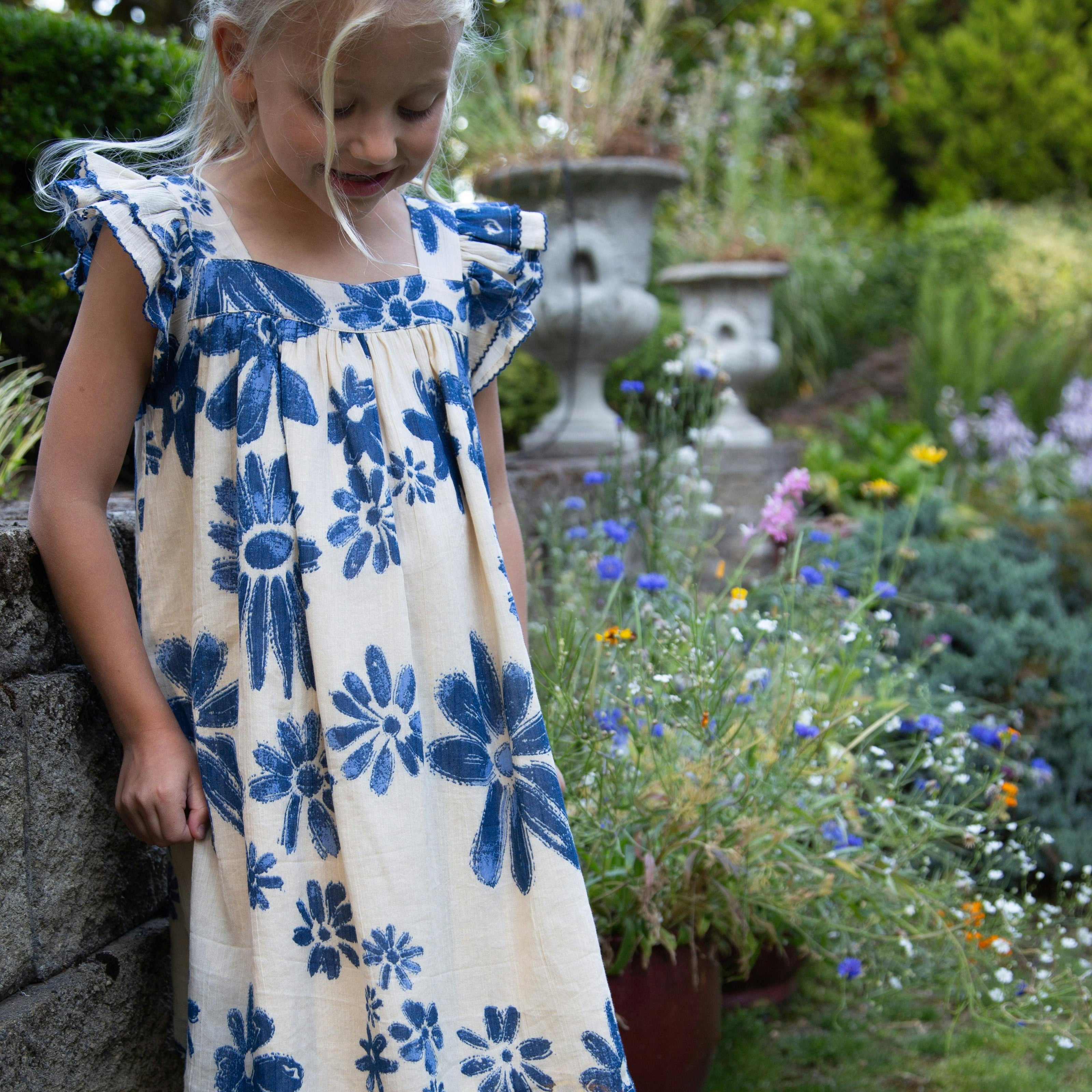 Girls Everly Square Neck Dress | Daisy Blue