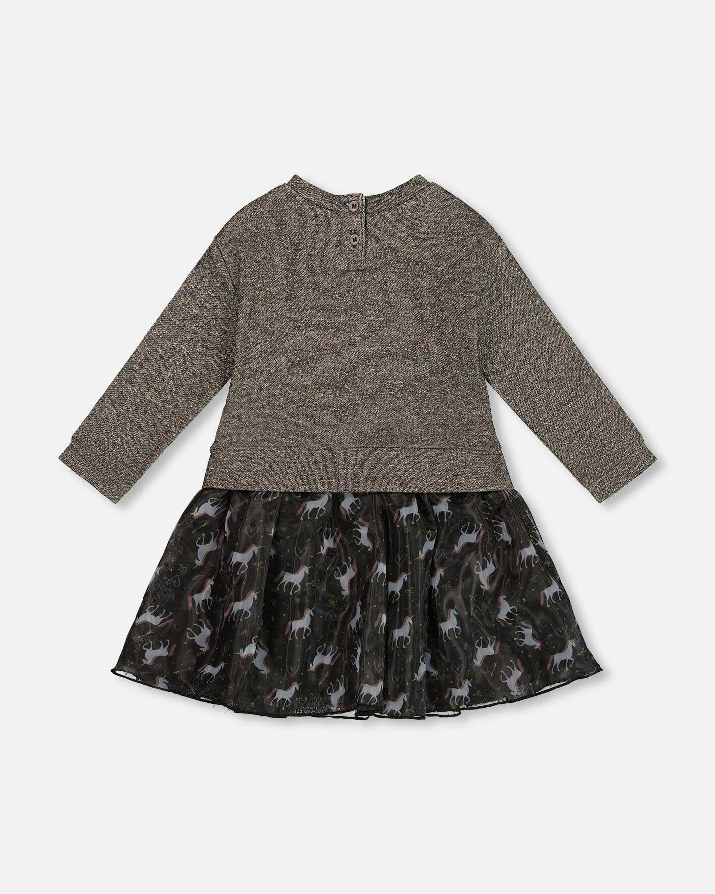 Bi-Material Dress with Mesh Skirt and Heart