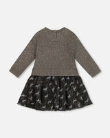 Bi-Material Dress Black With Mesh Skirt And Heart