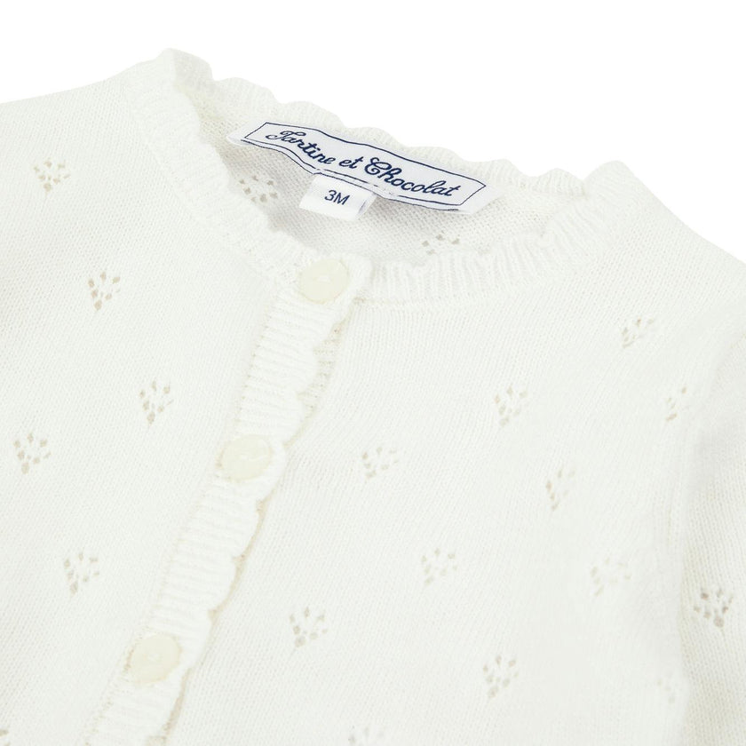 TARTINE ET CHOCOLAT Openwork Knit Baby Cardigan - White