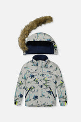 Two Piece Discover Snowsuit Grey Skiing Dinosaur Print