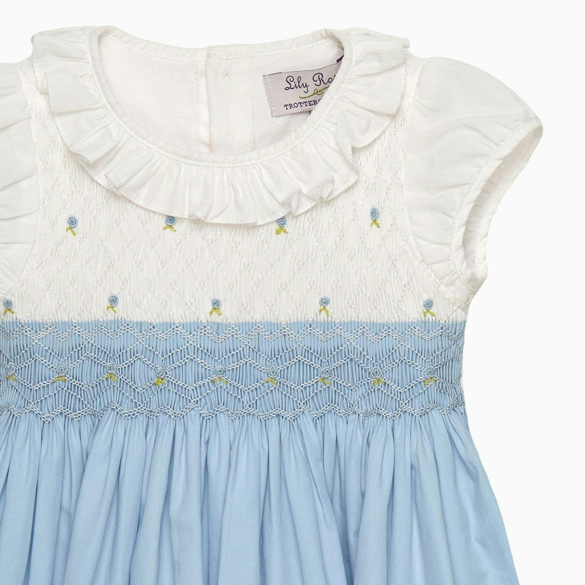 Baby Willow Rose Hand Smocked Dress in Cornflower