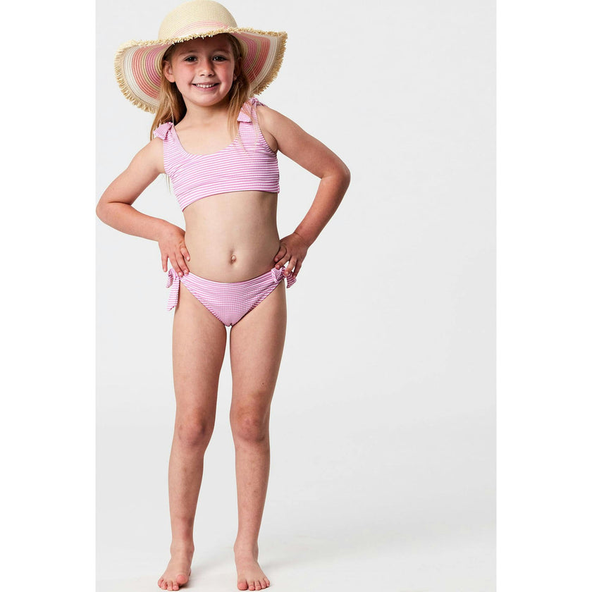 Raspberry Stripe Tie Crop Bikini