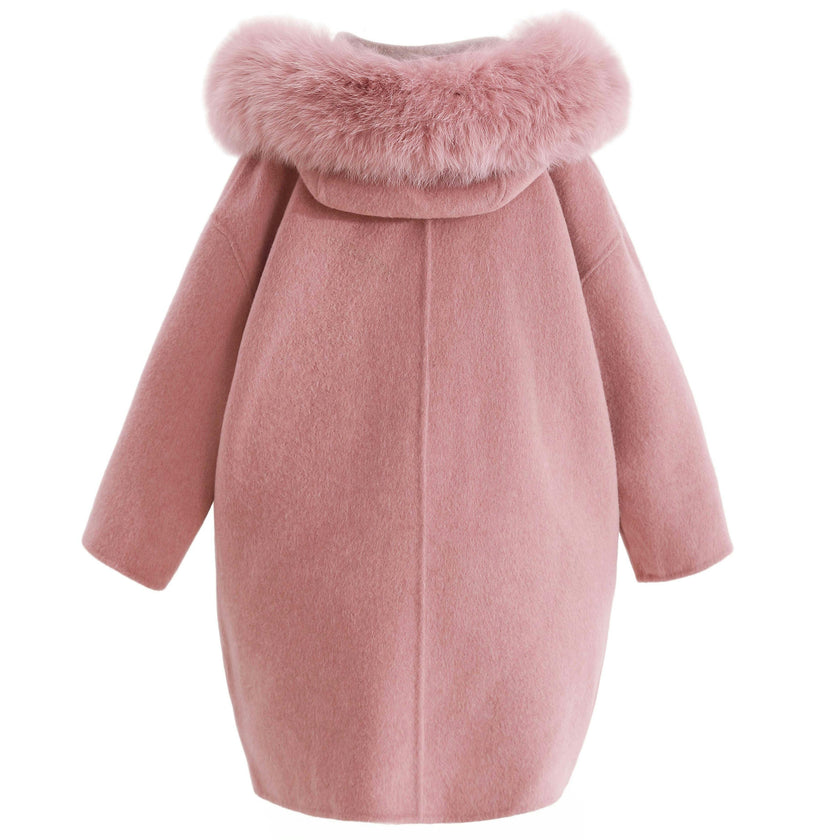 Pink Wool Coat with Faux Fur Hood