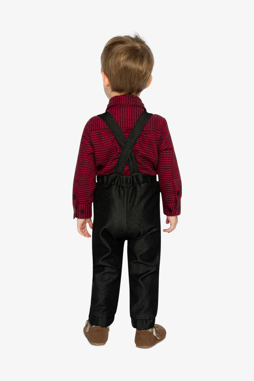 Baby Top & Pants Set Black And Red Houndstooth