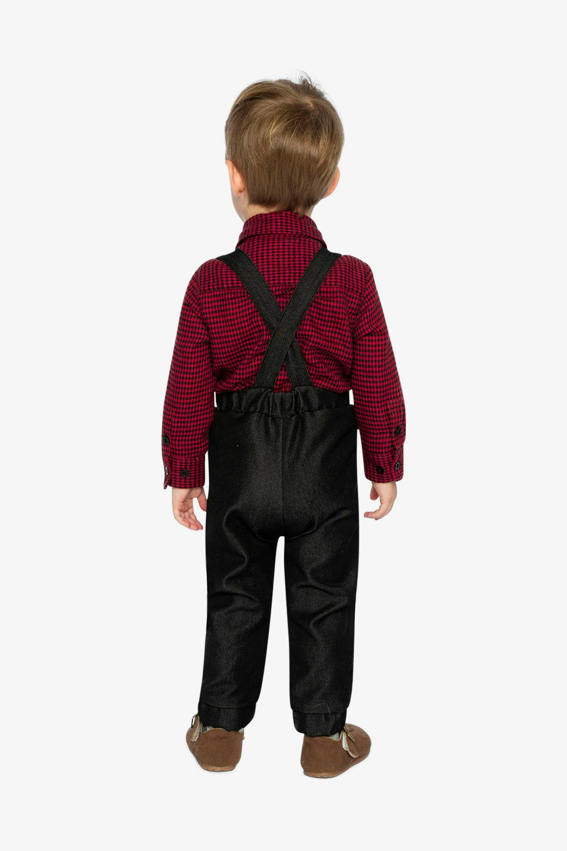 Baby Top & Pants Set Black And Red Houndstooth