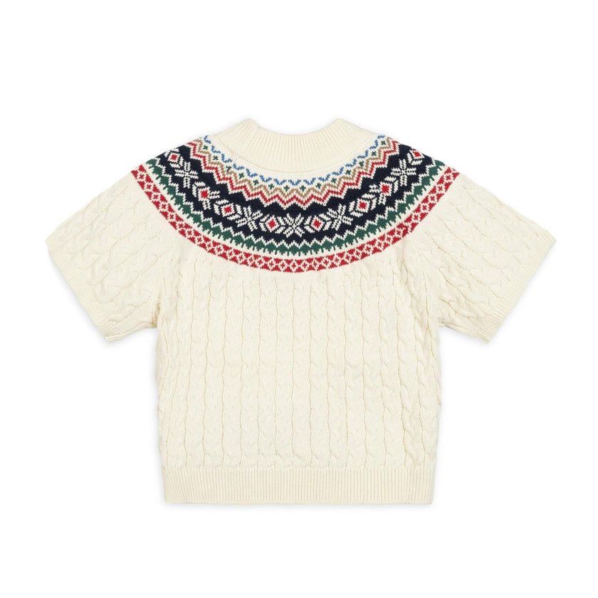Organic Mock Neck Fair Isle Cable Sweater