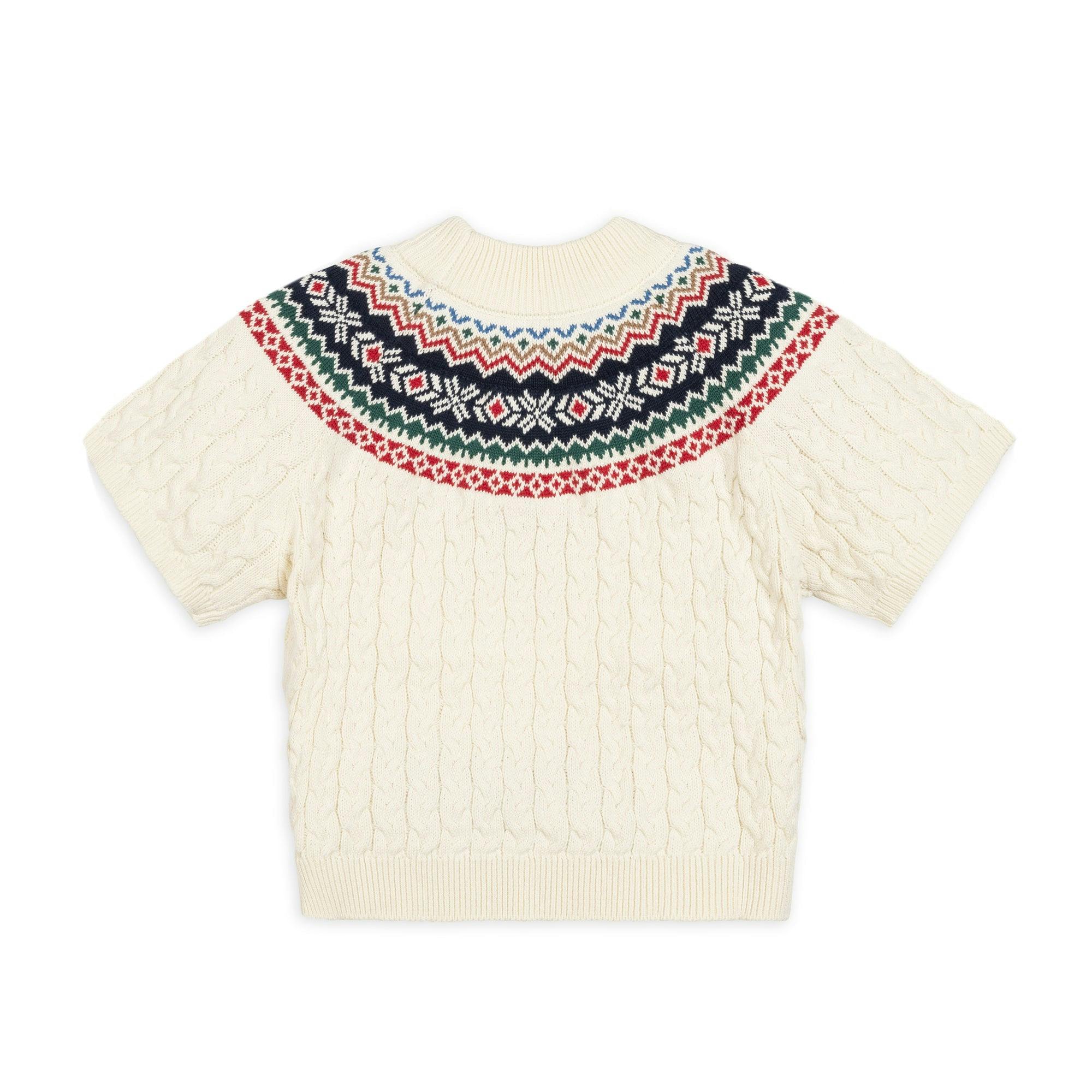 Organic Mock Neck Fair Isle Cable Sweater