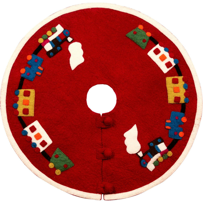 Handmade Toy Train Red Christmas Tree Skirt Felt 26"/60"