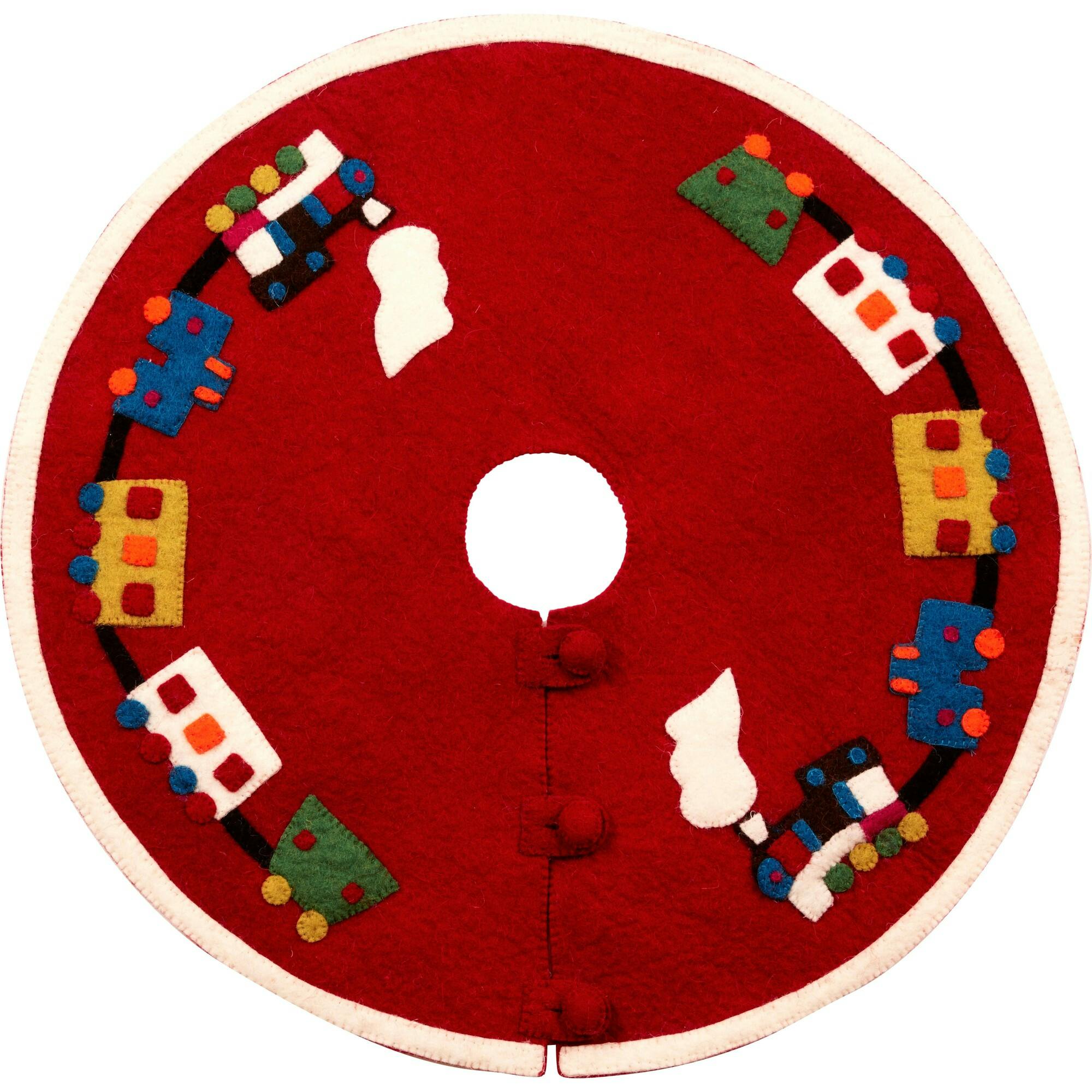 Handmade Toy Train Red Christmas Tree Skirt Felt 26