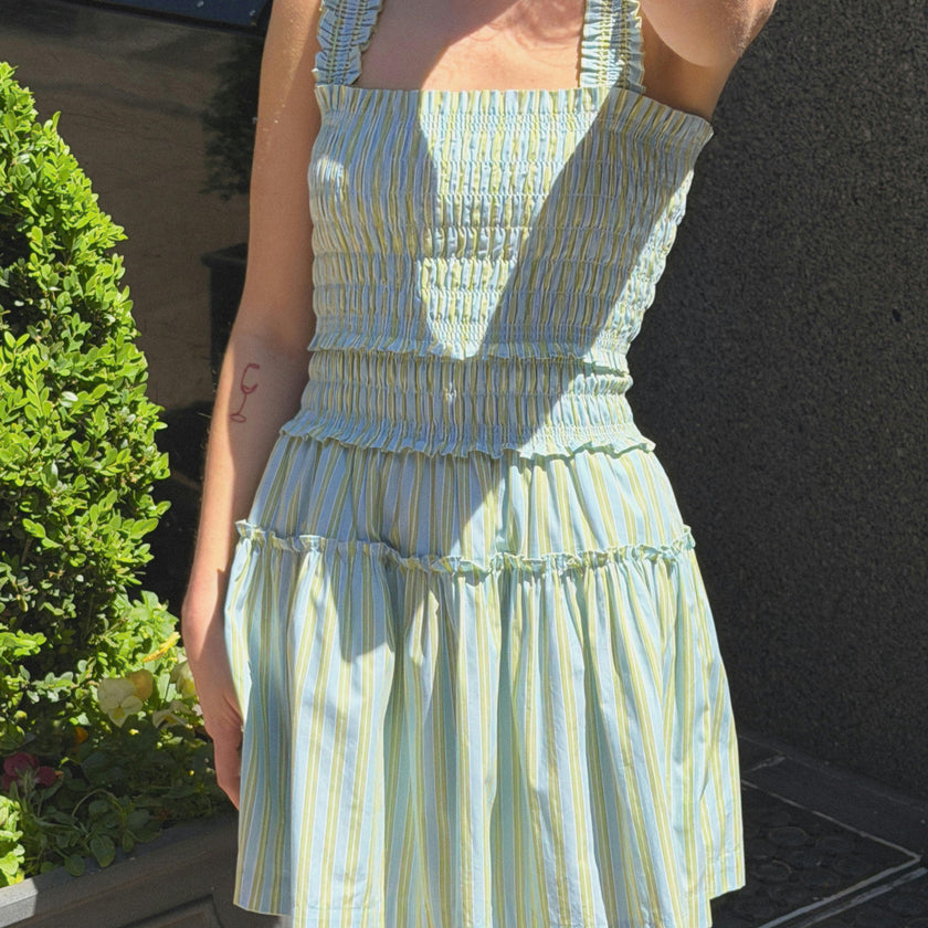 The Azalea Mini Nap Dress - Blue/Green Stripe