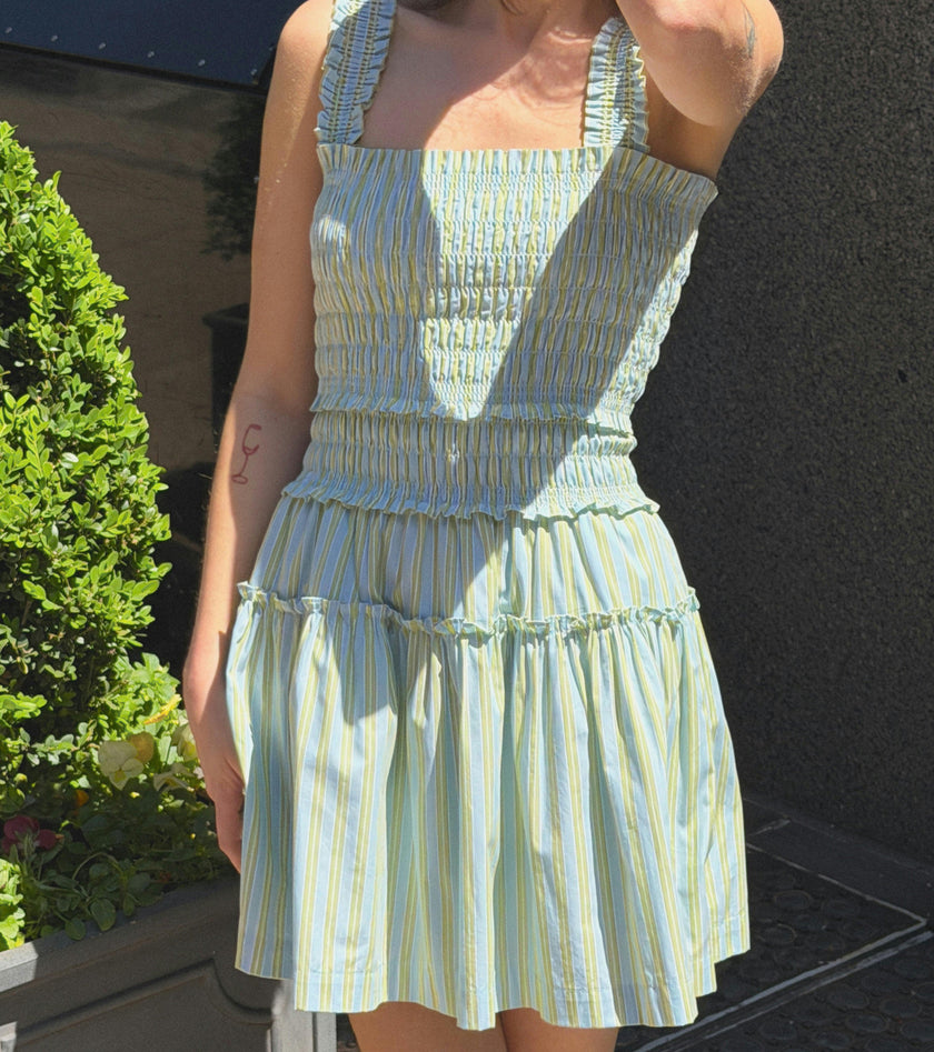 The Azalea Mini Nap Dress - Blue/Green Stripe
