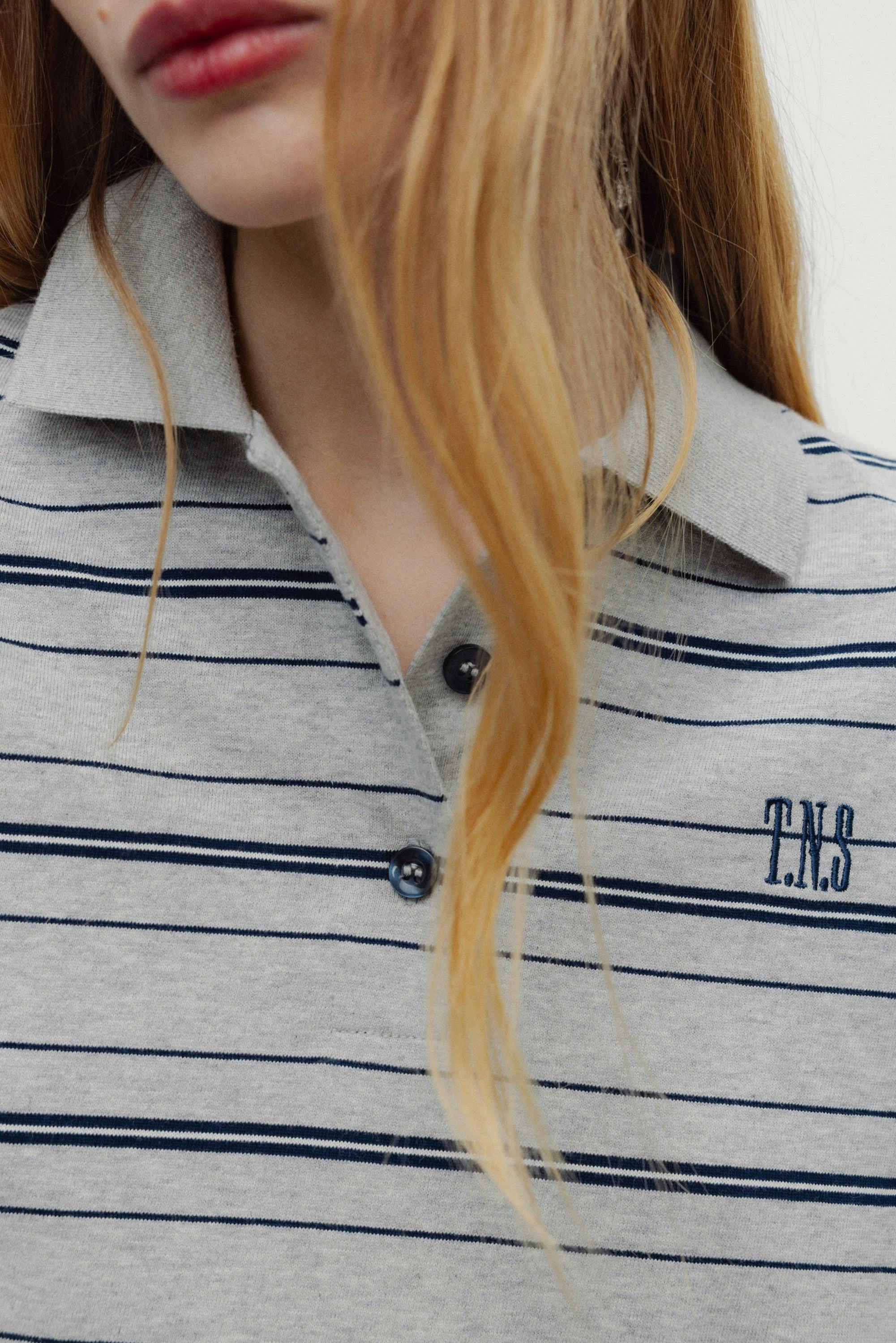 Ona Woman Polo Black Iris Stripe